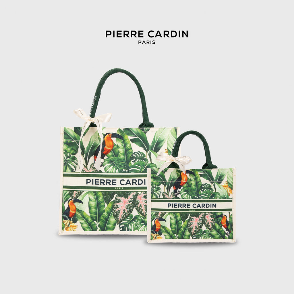 Pierre Cardin Exotic Leafy Beige Canvas Tote Bag