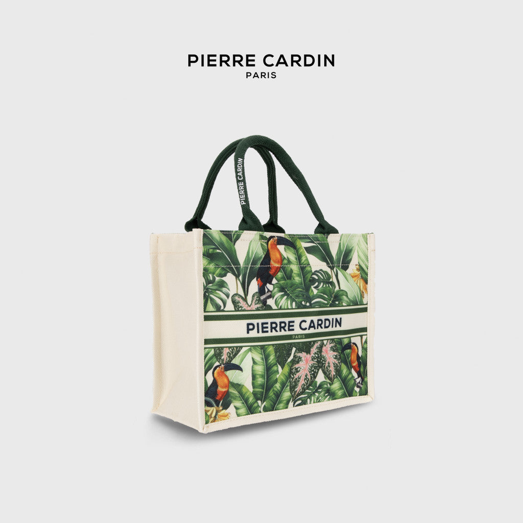 Pierre Cardin Exotic Leafy Beige Canvas Tote Bag