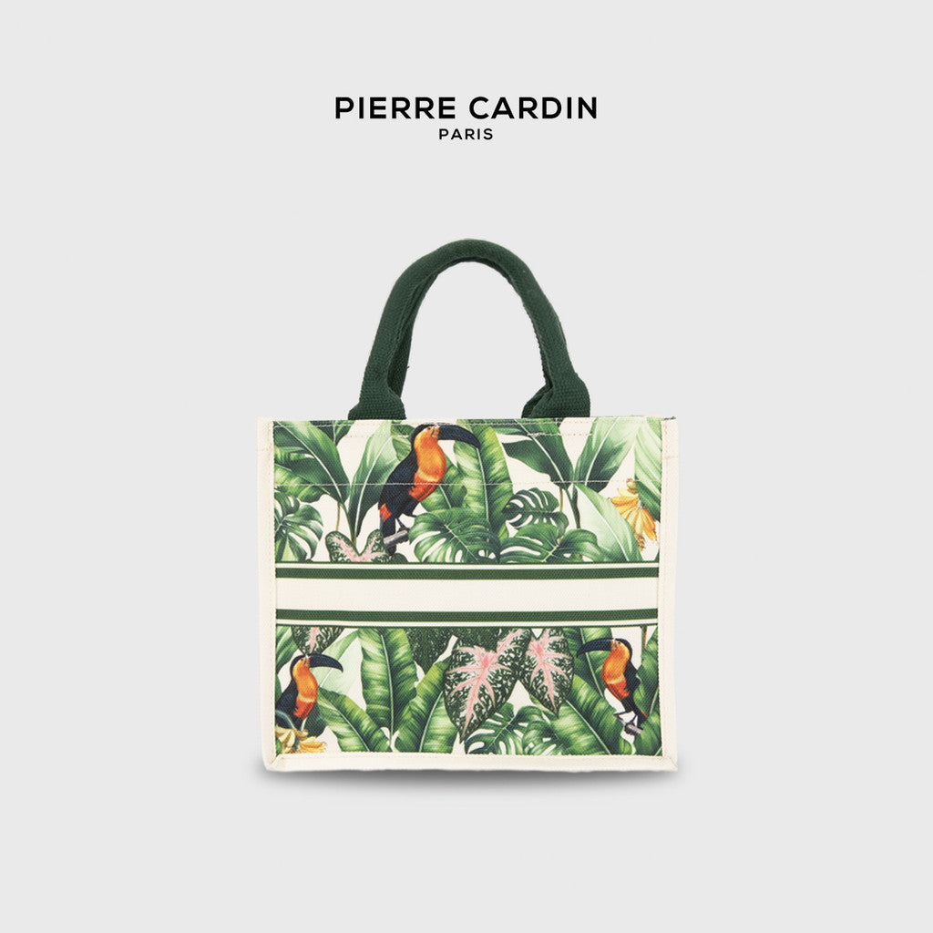 Pierre Cardin Exotic Leafy Beige Canvas Tote Bag