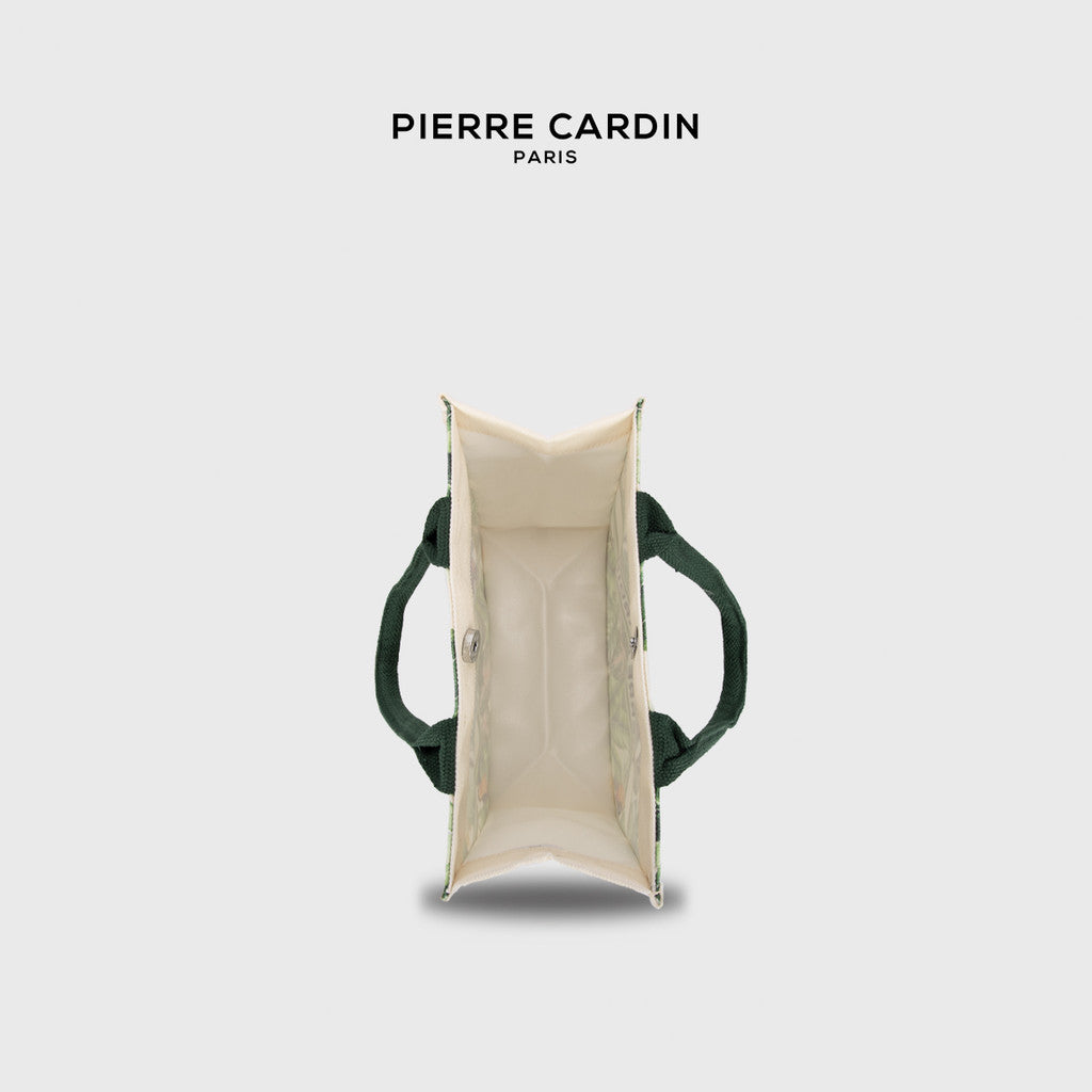 Pierre Cardin Exotic Leafy Beige Canvas Tote Bag