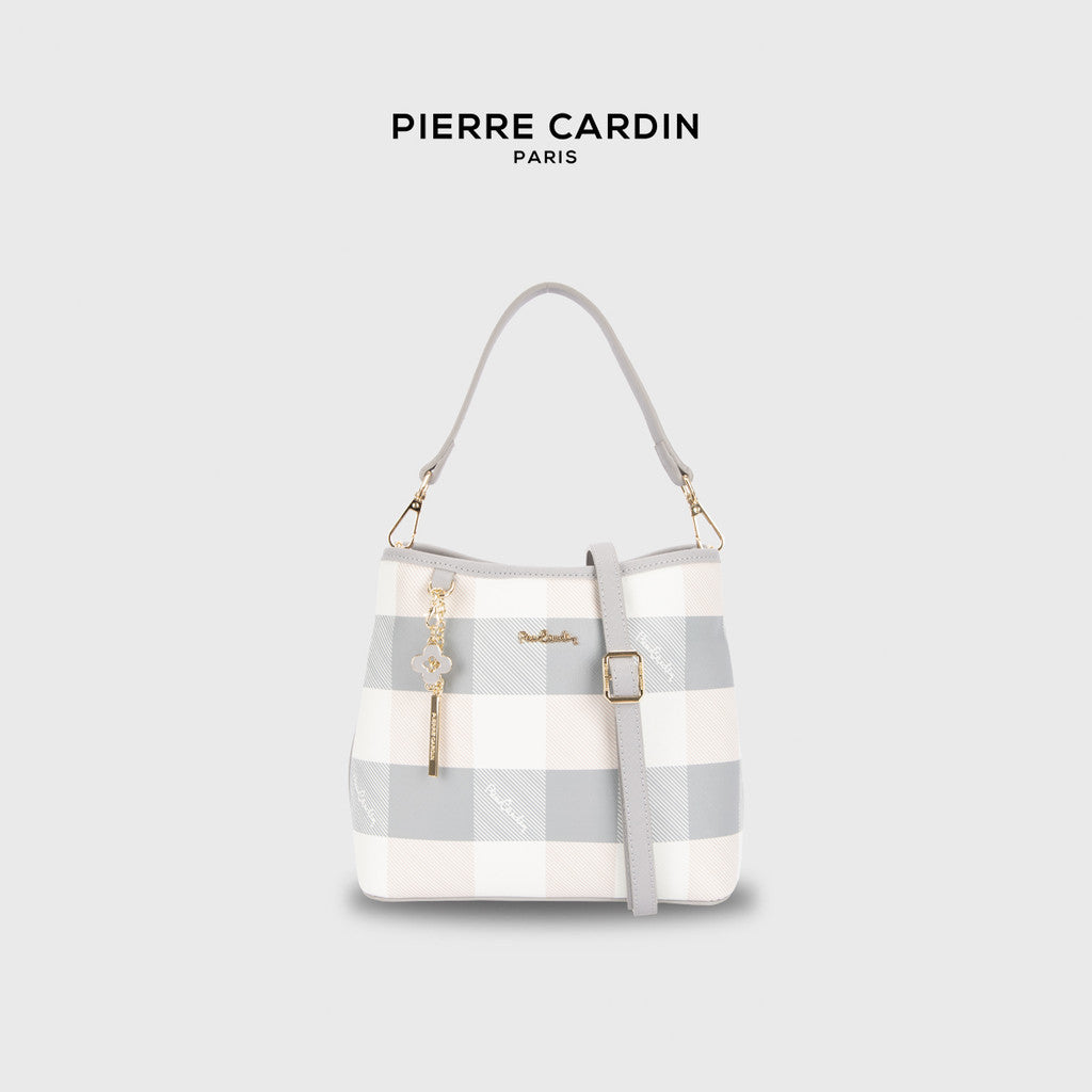 Pierre Cardin Ivory Plaid Bucket Crossbody Bag