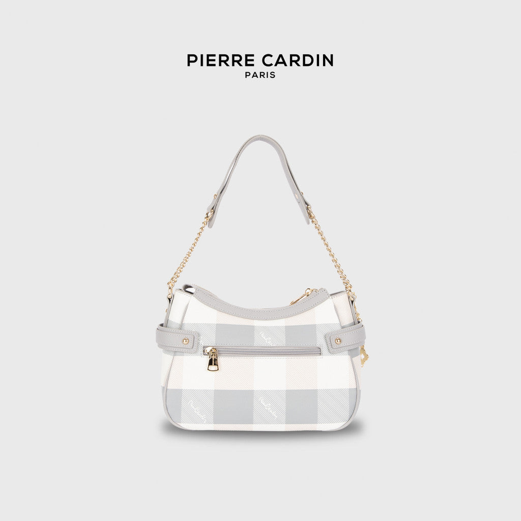 Pierre Cardin Ivory Plaid Arc-shaped Shoulder Crossbody Bag