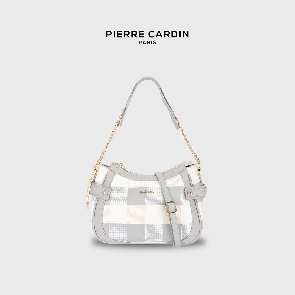 Pierre Cardin Ivory Plaid Arc-shaped Shoulder Crossbody Bag