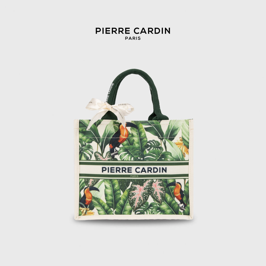 Pierre Cardin Exotic Leafy Beige Canvas Tote Bag