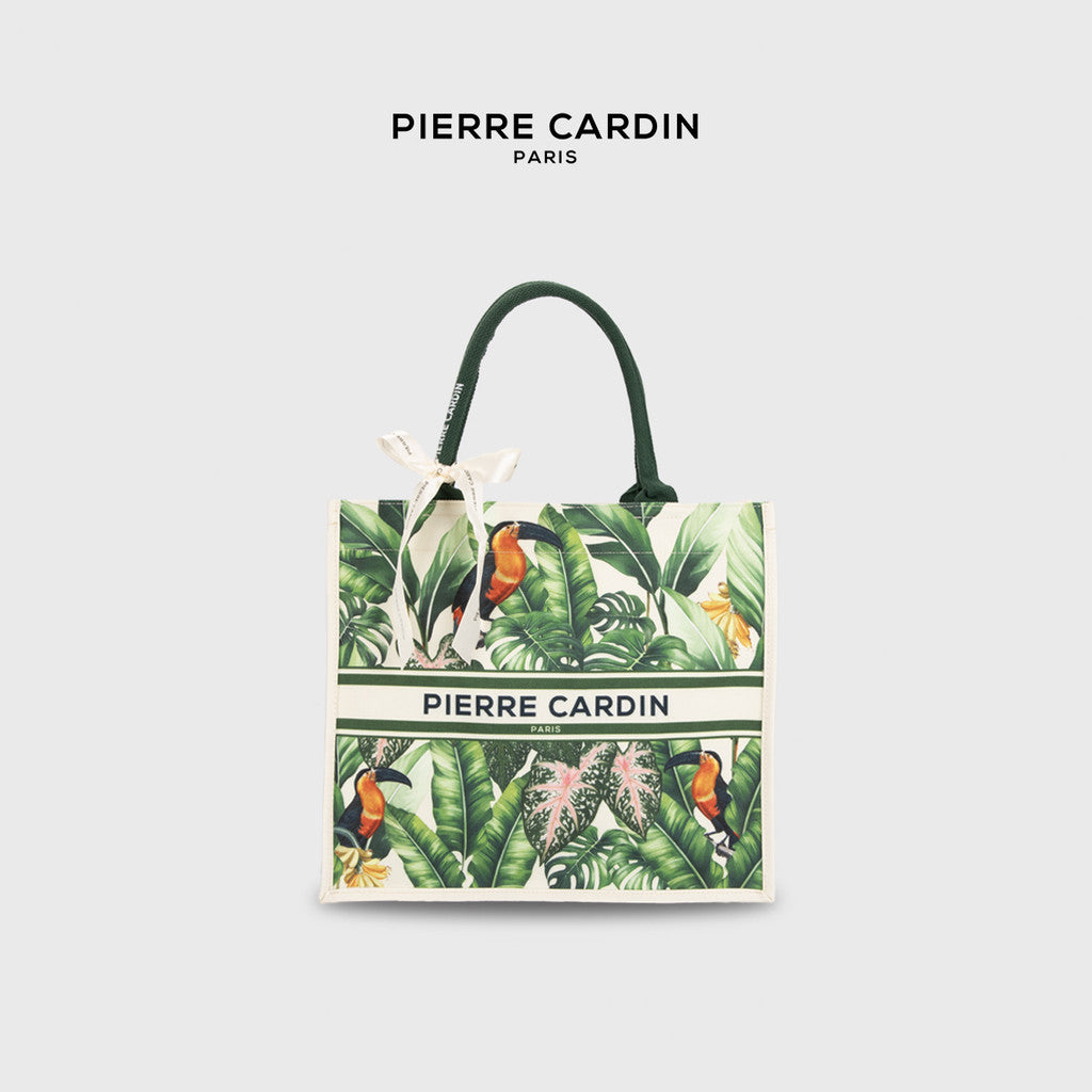 Pierre Cardin Exotic Leafy Beige Canvas Tote Bag