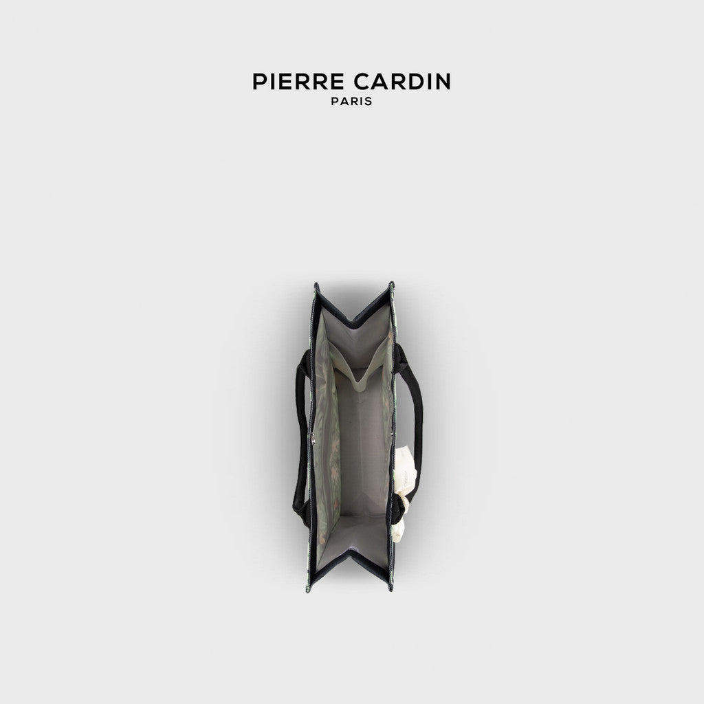 Pierre Cardin Exotic Leafy Black Canvas Tote Bag with Logo Ribbon