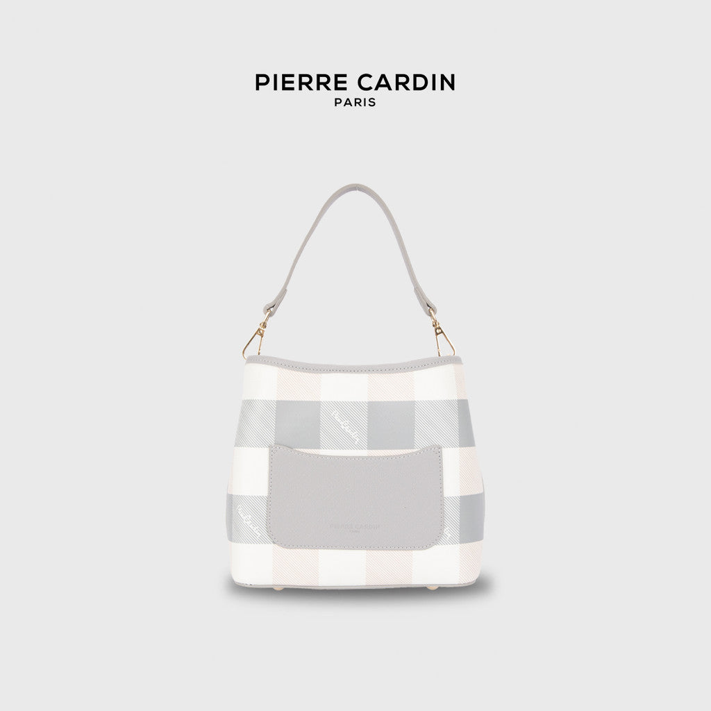 Pierre Cardin Ivory Plaid Bucket Crossbody Bag