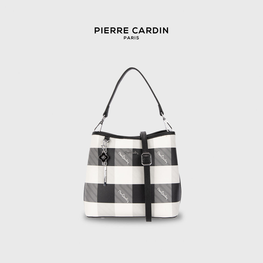 Pierre Cardin Ivory Plaid Bucket Crossbody Bag