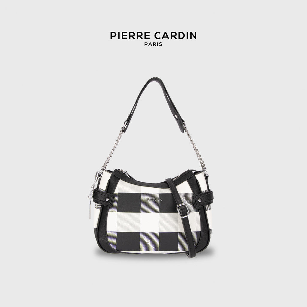 Pierre Cardin Ivory Plaid Arc-shaped Shoulder Crossbody Bag