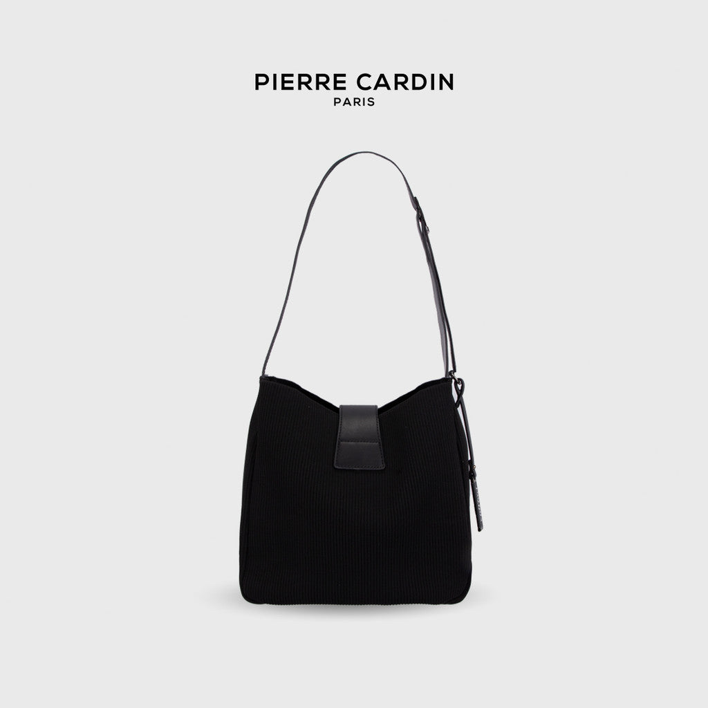 Pierre Cardin Ladies Pleated Fabric Bucket Bag with Magnetic Flap Snap Closure