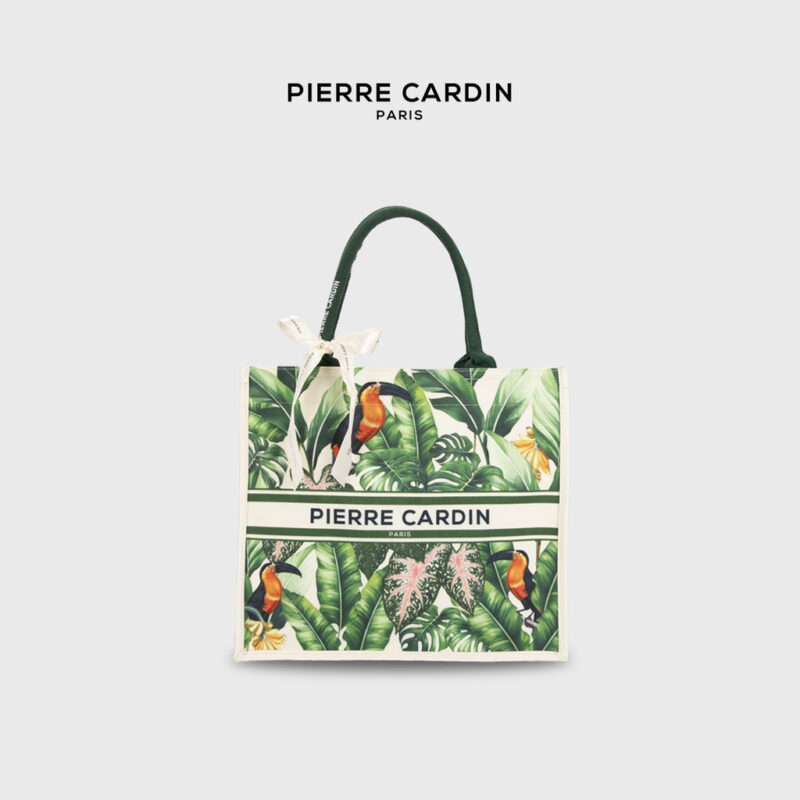 Pierre Cardin Exotic Leafy Beige Canvas Tote Bag - Image 7